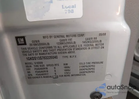 2008 GMC Envoy Slt from USA, damaged, VIN 1GKDS13S782226040